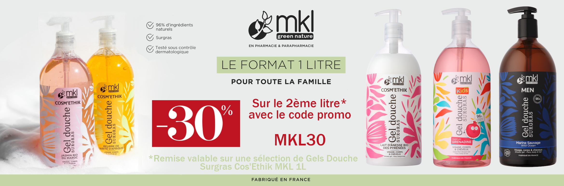 Offre spéciale 2 Litres Gels Douche Surgras Cosm'Ethik MKL